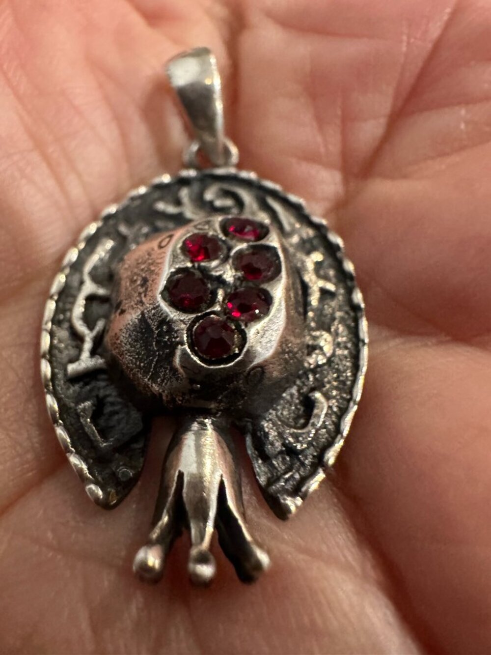 Sterling Silver .925 Pomegranate Pendant with Red Stones